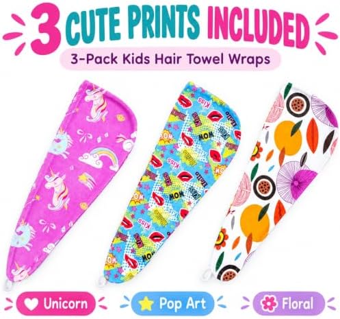 Microfiber Hair Towel Wrap for Kids Girls, Ultra Absorbent, 3 Pack - Image 2