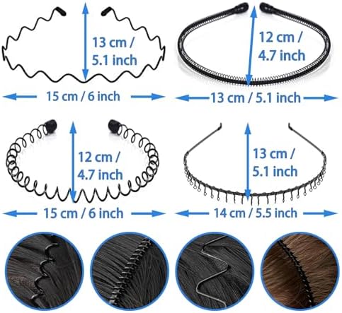 Metal Headband Men, Non Slip Wave Hair Band, Zigzag Grip 8 Pcs - Image 4