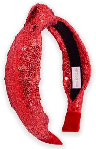 FROG SAC Knot Headband for Girls - Red Sequin Knotted Hair Bands Accessories for Kids, Sparkly Little Girl Headbands for Children, Holiday Christmas Valentines Sparkle Hairbands for Tweens by FROGSAC