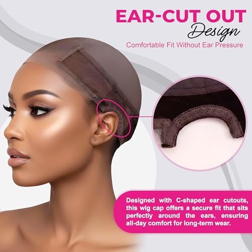 Max Lace Wig Caps For Women Non Slip Lace Front - Breathable Adjustable Wig Grip Cap For Glueless Wigs Securely in Place, Wig Reusable HD Lace Cap with Headband, One Size Fits Most (Brown) - Image 4