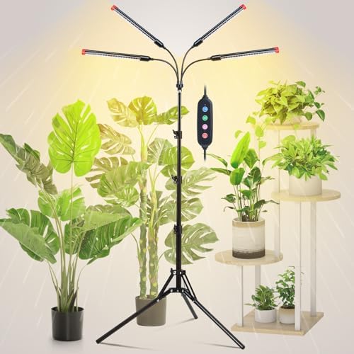 4‑Head Full Spectrum Standing Grow Light for Tall Indoor Plants by GroCruiser