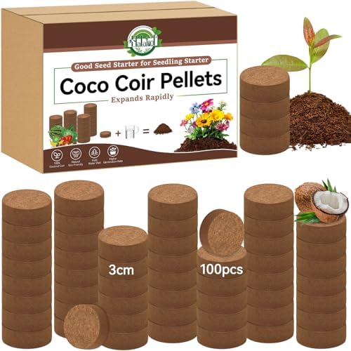 Halatool 100 Pcs 30mm Compressed Coco Coir Pellets, Seed Starter Soil by HALATOOL