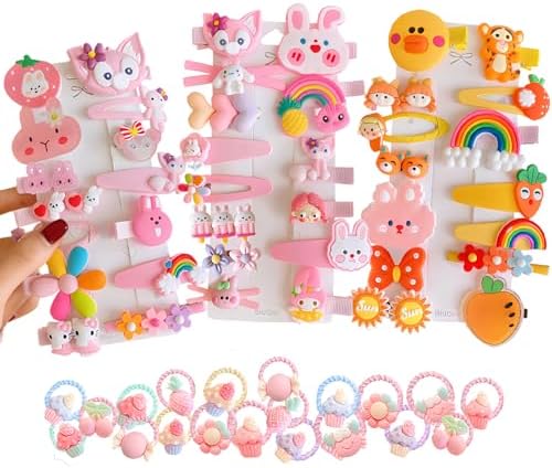 62PCS Hair Accessories Set - Toddler Girls Barrettes, Flower, Rainbow, Candy Fruits, Hair Pins, Cute Clips for Kids (Style 5) by BIUCHY