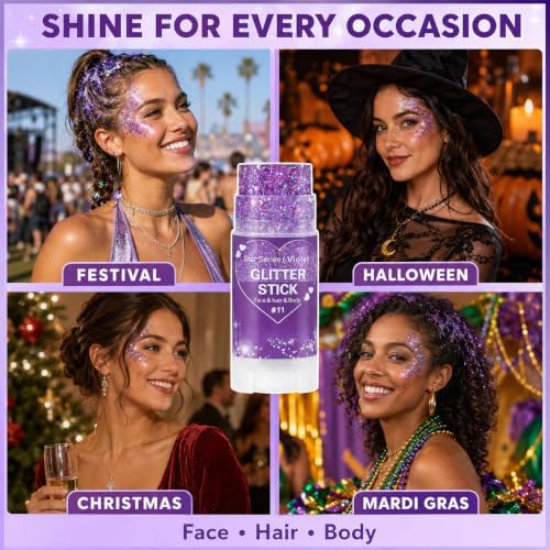 Mysense Violet Body Glitter Stick,Purple Face Hair Glitter for Women Kids - Image 6