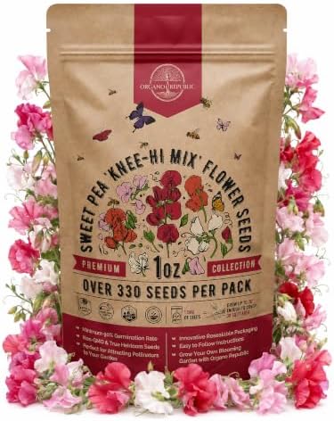Sweet Pea Knee High Mix Seeds 1oz Over 330 Non-GMO Heirloom Seeds for Planting Flowers in Individual Packet, Home Indoor & Outdoor Gardening by OrganoRepublic