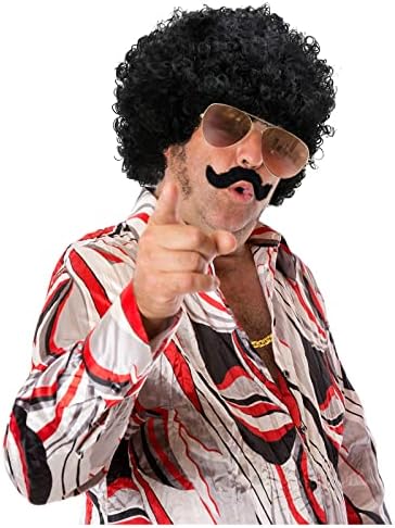 Gejoy Mens Disco Costume Set, 70s Afro Wig Glasses Chain, Black Hair - Image 6