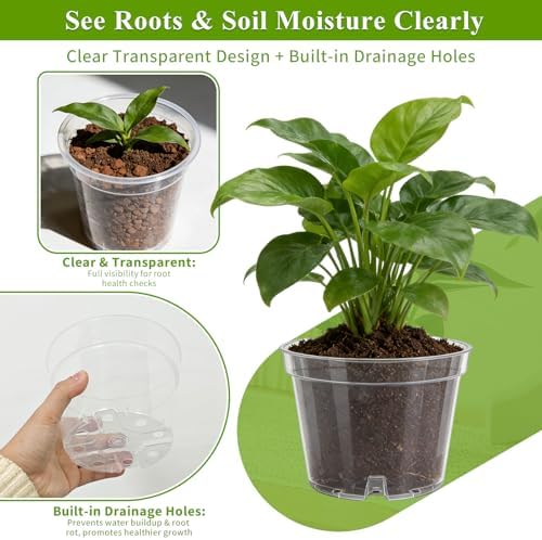 Gute 6/8/10 Inch Clear Nursery Pots with Drainage Holes (14 Pack), Reusable Plastic Plant Pots for Indoor & Outdoor Gardening, Ideal for Seedlings, Succulents, Vegetables, Orchids & More - Image 3