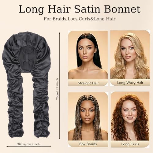 Long Satin Bonnet for Braids Silky Hair Bonnets for Sleeping Women - Image 2