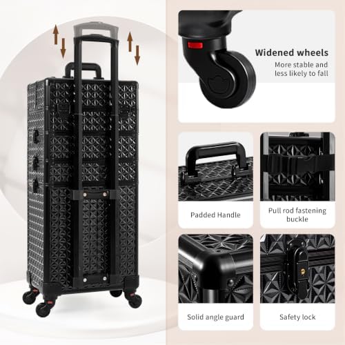 AROUS 5 in 1 Rolling Makeup Train Case with Lid Cosmetology Case on Wheels - Image 6