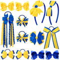 DEEKA 13 PCS Uniform Hair Accessories Set Yellow & Royal Blue Hair Bows Hair Clips Headband Hair Ties Curly Korker Bows for Little Toddler School Girls by DEEKA
