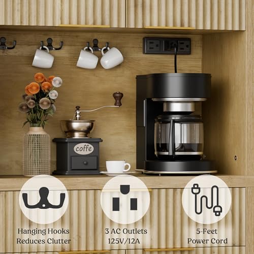 Lulive 71" Fluted Pantry Cabinet with Charging Station, Natrual - Image 4