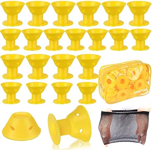 JANYUN 40 Pcs Yellow Silicone Hair Rollers (Including 20pcs Large & 20pcs Small Heatless Hair Curlers) by JANYUN