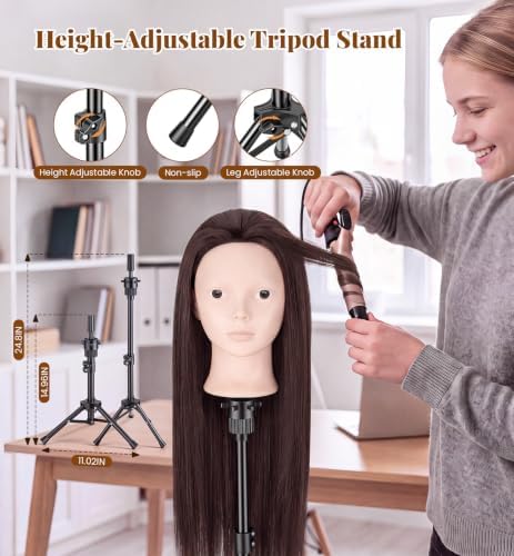 30" Human Hair Makeup Mannequin Head with Tripod Stand for Hair Styling - Image 5