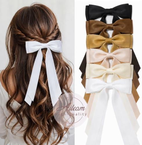 6PCS Brown Tone Hair Bows, Large Ribbon Bow Hair Clips for Girls Women Cute Ponytail Holder Accessories for Toddlers Kids Teens - Image 6