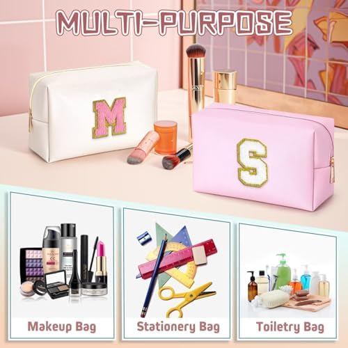 TOPEAST Initial Cosmetic Bag, PU Leather Waterproof Travel Toiletry Bag, Monogrammed Gifts for Women, Personalized Birthday Gift for Sister Friends, Cute Stuff for Girls (Pearly White K) - Image 5