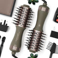Travel Dual Voltage Blow Hair Dryer Brush 4-IN-1 Portable Mini Hot Air Dryer Straightener & Curler Brush, Titanium Round Blowout Styler Volumizer Tools, 110/240V US/EU/UK Plug for International Travel by MayAllDreamsRealizedEndingMisfortuneInAuspicious