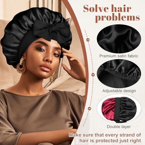 CHLINS Double Layer Satin Bonnet for Sleeping, Hair Bonnet for Curly Hair - Image 4