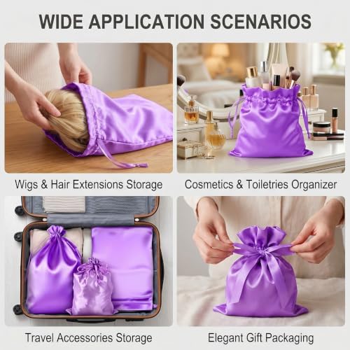 UPSTORE 5Pcs Satin Wig Storage Bags, Drawstring Silk Pouches for Hair - Image 7