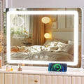 Gvnkvn Makeup Vanity Mirror with USB Charging Port 24" x 19" Large LED Makeup Mirror, Desk Mirorr with Lights, Light up Mirror with 10X Magnification and, Dimmable 3 Modes, Touch Control White by Gvnkvnlightupyourhome
