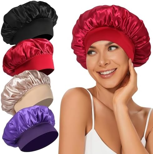 4Pcs Satin Bonnet Silk Bonnet, Hair Bonnet for Sleeping by LEADUWAY
