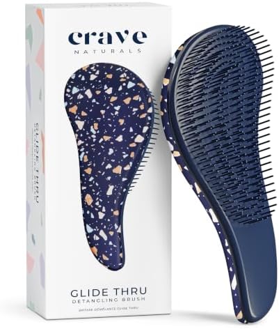 Crave Naturals Glide Thru Hair Brush - Detangler Brush for Curly, Straight, Wet or Dry Hair - Gentle Detangling Brushes for Adults, Kids, Toddlers - Hair Accessories for Women, 7.5"x3" - Terazzo by CraveNaturalsDetanglingBrush