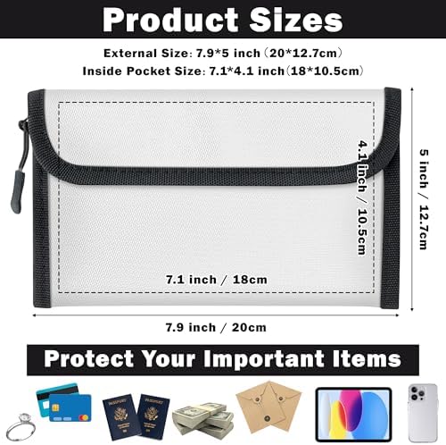 Fireproof Waterproof Document Bag - 5200°F Water Resistant Fire Proof Money Bag, 3 Layers of Heat Insulated Storage with Zipper, 7.9"x5" Portable Files Safe Pouch for Cash Passport (Grey) - Image 2