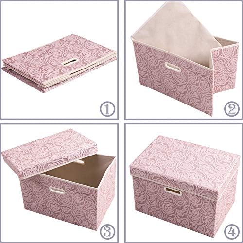 PRANDOM Collapsible Storage Boxes with Lids [5-Pack] Fabric Decorative Storage Bins Cubes Organizer Containers Baskets with Cover Handles Divider for Bedroom Closet Living Room Pink 14.9x9.8x9.8 Inch - Image 4