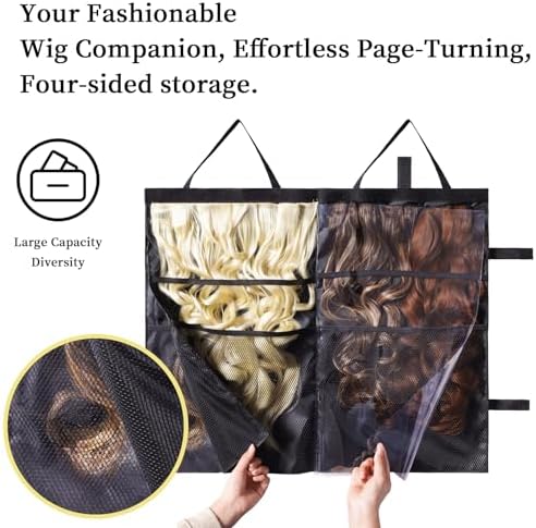 Travel-Friendly Halo Hair Extensions Holder Bag - Lightweight, Easy Fold, PVC Film And Fine Lining Prevents Wig Frizzy, Portable Wig Storage Hanger for Multiple Hairpieces (Black) - Image 3