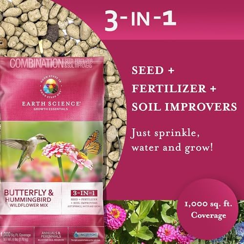 Earth Science Wildflower Butterfly & Hummingbird Mix—6 lb— 3-in-1 Premium Wildflower Seed, Plant Food and Soil Conditioners, Non-GMO for Bees, Hummingbirds, Butterflies, Pollinators - Image 5