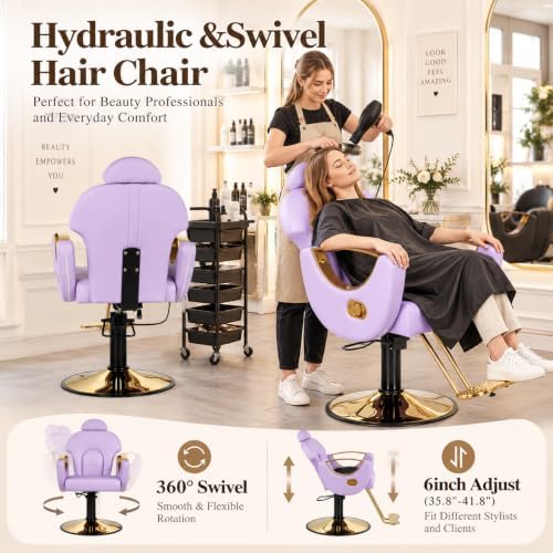 Purple Barber Chair Reclining Hydraulic Salon Styling Chairs Beauty Chair - Image 5