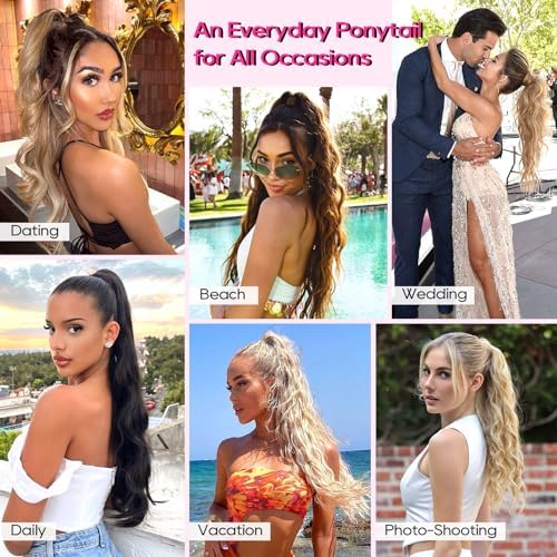 REECHO Ponytail Extension, 24" Claw Clip in Long Curly Wavy Ponytail Hair Extension Jaw Clip on Pony Tails Hairpiece for Women - Strawberry Blonde - Image 5