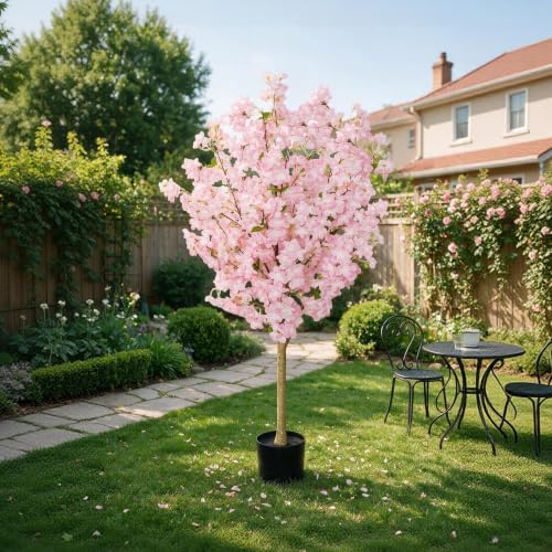 Artificial Cherry Blossom Tree, 4FT Tall Faux Pink Flower Tree with Black Pot, Realistic Silk Blossom Plant for Home Living Room Office Patio Decor, Indoor Outdoor Fake Floral Tree for Wedding Party - Image 7