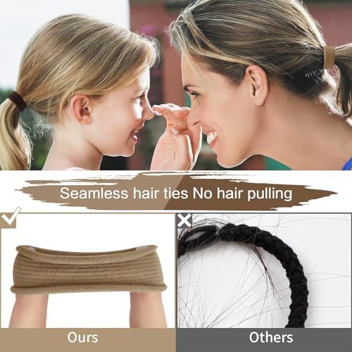SYGY Hair Tie, 100PCS Hair Ties for Thick Thin Hair, Seamless Cotton Hair Bands, No Damage for Women, Soft Hair Accessories Ponytail Holders, Brown Color - Image 6