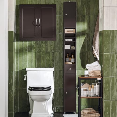 SoBuy Wall Cabinet, Bathroom Storage, 23.6 x 11.8 x 23.6 in, MDF, Brown - Image 4