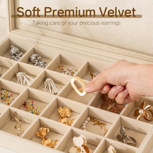 Frebeauty 24 Grid Earring Organizer,Velvet Jewelry Tray with Clear Lid - Image 4