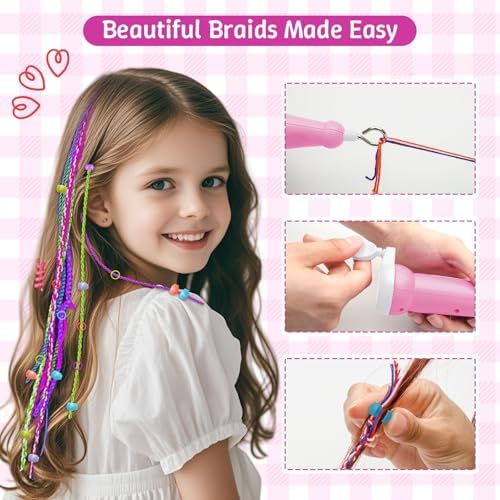 DIY Hair Salon Toys for Girls, Hair Gem Stamper Kit And Hair Rope Braider, Bling Hair Jewels Styling Tool with Glitter Diamonds Comb Beads Accessories Christmas Birthday Gifts for Girl 4 5 6 7 8-12 - Image 3