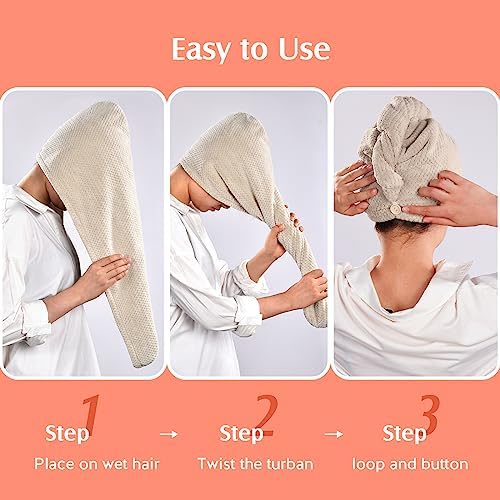 YFONG 2 Pack Microfiber Hair Towel Wrap for Women, Quick Dry Hair Turban - Image 6