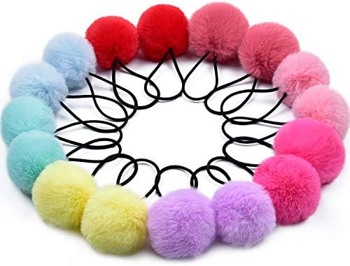 MORGLES 16pcs Pom Pom Hair Ties, Fluffy Ponytail Holders for Girls Toddlers, 2 inch, Multi-colour by Morgles