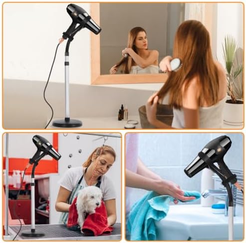 Erytlly Hair Dryer Stand Hands Free 360-Degree Rotating Adjustable Height Metal Hair Dryer Holder Blow Dryer Holder About for 0.5kg Hair Dryer in Bathroom, Vanity, Makeup Room Basic - Image 6