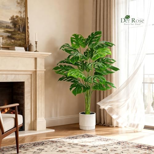 Der Rose 44" Artificial Plants Indoor, Monstera Floor Plant in White Pot - Image 6