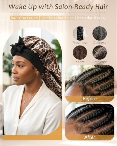 AWAYTR Long Satin Bonnet for Braids - Double Layer Hair Bonnet for Sleeping - Image 4