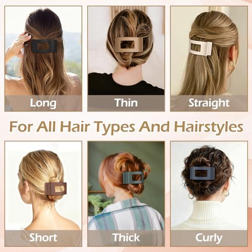 French Flat Hair Clips for Women 6pcs Hair Claw Clips for Thick or Thin Hair Matte Claw Clips for Girls Barrettes Non-Slip Strong Hold Hair Accessories for Women (Dark Colorful) - Image 6