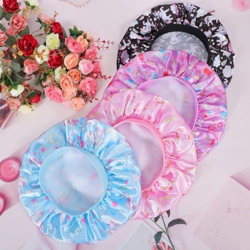 4PCS Kids Satin Bonnet Child Sleeping Cap, Soft Silk Bonnet, Unicorn - Image 7