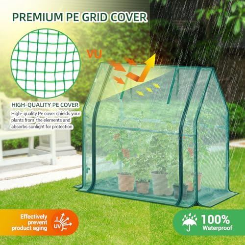 Mini Greenhouse for Indoor Outdoor: Ohuhu Tabletop Portable Green House with Waterproof Pad for Small Plants Nursery Germination, 36"x18"x33" Heavy-Duty PE Cover Green - Image 2