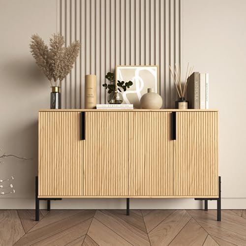 4 Doors Sideboard Buffet Cabinet with Adjustable Shelves, Modern Accent Sideboard with Golden Legs, Wide Storage Cabinet for Kitchen, LivingRoom,Natural - Image 3