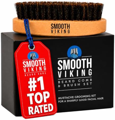 Smooth Viking Beard and Facial Hair Grooming Set - Natural Boar Bristle Brush, Mustache Brush, Styling and Shaping Tool for Men by SmoothVikingHairBeardCare