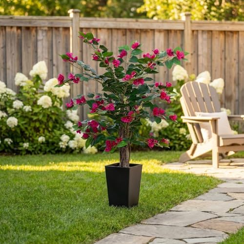 Aveyas 3ft Artificial Bougainvillea Tree with Flowers, 3 ft Faux Floor Plant Fake Silk Blooming Trees with Pot for Indoor Outdoor Home Decor,House Living Room Office (3 Feet Tall Including Raised Pot) - Image 3