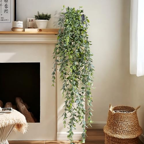 Artificial Hanging Plant 2 Pcs Faux Plant Ivy Vine Faux Eucalyptus Vines Fake Potted Greenery for Wall Living Room Home Shelf Office Bathroom Outdoor Indoor Decor (Type 2) - Image 4