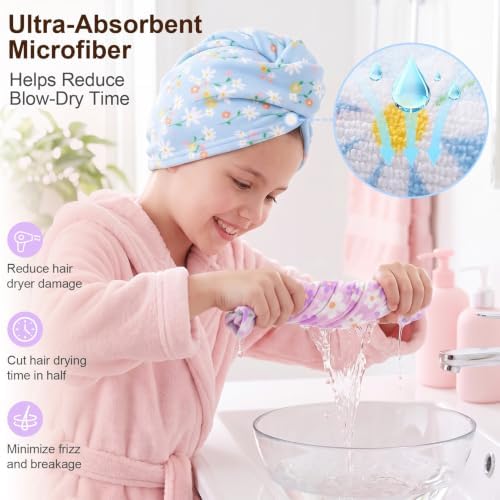 Kids Microfiber Hair Towel Wrap 2Pack Absorbent Hair Drying Turban for Girl - Image 3