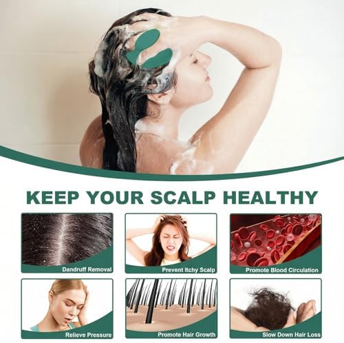 Meartchy Silicone Scalp Massager Shampoo Brush, Scalp Brush for Hair Growth & Dandruff Removal, Hair Scrubber Scalp Stimulator Exfoliator Brush with Soft Bristles for Wet Dry Scalp Care (Dark Green) - Image 4